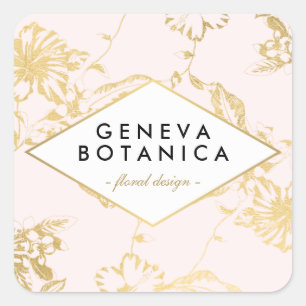 Vintage guld blommotiv på rosa designermärke fyrkantigt klistermärke