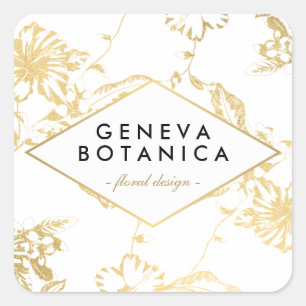 Vintage guld blommotiv på vit designer fyrkantigt klistermärke
