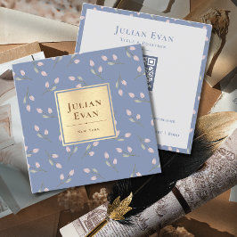 Vintage Guld Blue Flower Mönster Fyrkantigt Visitkort