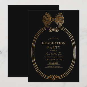Vintage Guld Bow Ribbon Black Studentfest Inbjudningar