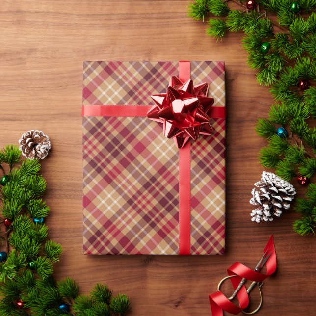 Vintage guld brunröd diagonalplatta mysiga land presentpapper (Julgåva)