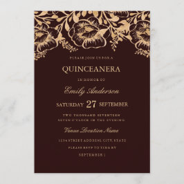 Vintage guld burgunderröd blomster-quinceanera-inb inbjudningar