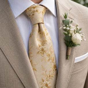Vintage Guld Champagne Akvarell Blommig Slips