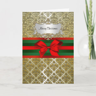 Vintage Guld Champagne Damask Red Grönt Ribbn Jula Helgkort