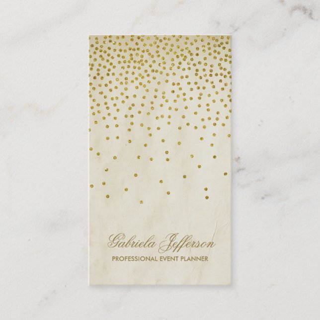 Vintage Guld Confetti-Elegant Visitkort (Framsida)