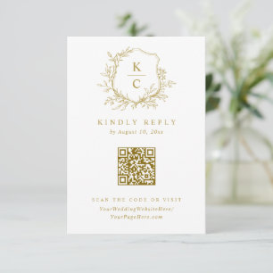 Vintage Guld Crest Logotyp Bröllops QR-kod OSA Kort