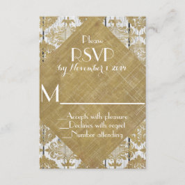 Vintage Guld Damask och Vit Trä Bröllops-RSVP OSA Kort
