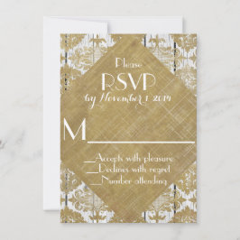 Vintage Guld Damask och Vit Trä Bröllops-RSVP OSA Kort