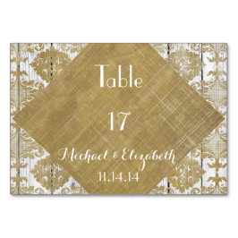 Vintage Guld Damask och White Wood Bröllop Bordsnummer