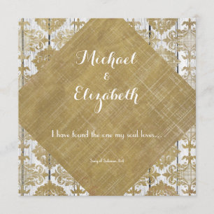 Vintage Guld Damask och Wood med Bible Verse Inbjudningar
