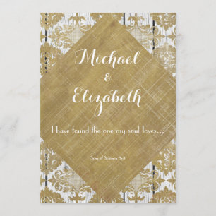 Vintage Guld Damask och Wood med Bible Verse Inbjudningar