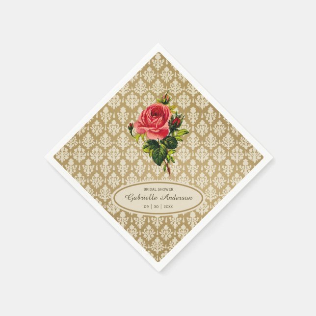 Vintage Guld Damask Rosa ros Möhippa Pappersservett (Hörn)