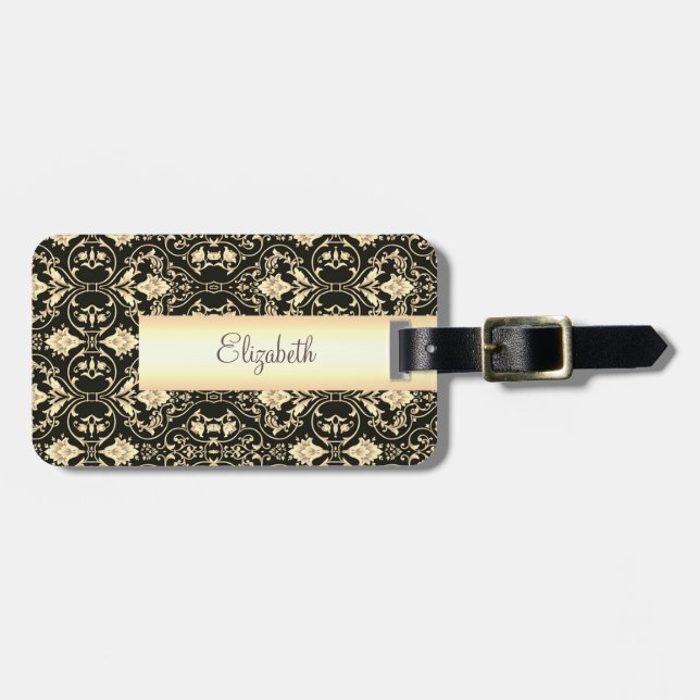 Vintage Guld Damask Virvlar  Bagagebricka (Horisontell Framsida)