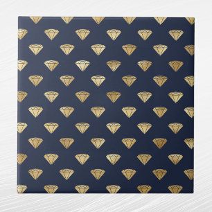 Vintage Guld Diamond Art Deco Navy Blue Kakelplatta