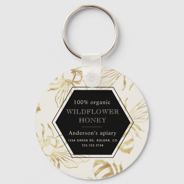 vintage guld Drottbee monogram apiary Nyckelring (Framsida)