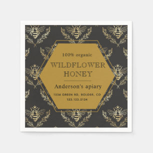 vintage guld drottning bee apiary honey monogram pappersservett