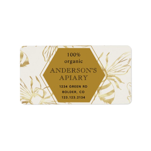vintage guld drottning bee apiary returadress adressetikett (Framsidan)