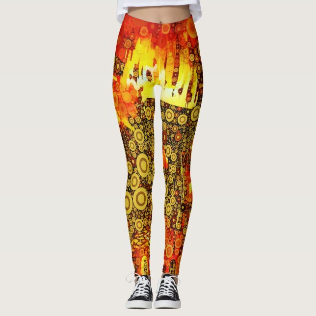 Vintage Guld Fire Abstrakt Leggings (Framsida)