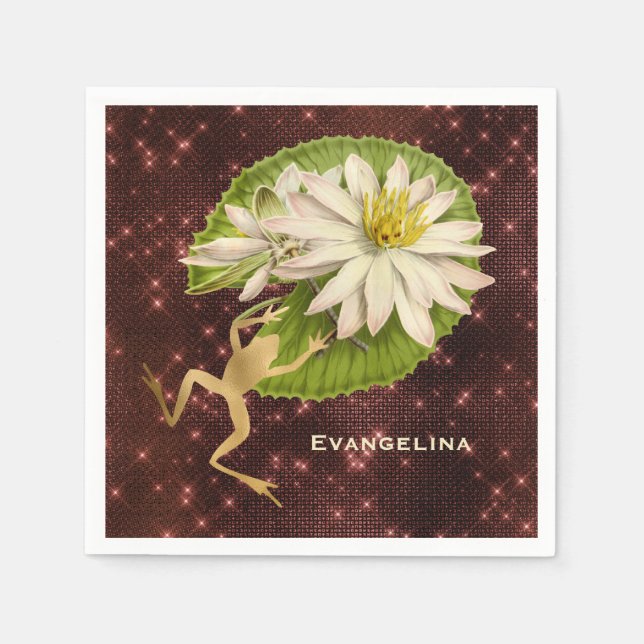 Vintage Guld Frog Lily Pad Blommigt Pappersservett (Framsidan)