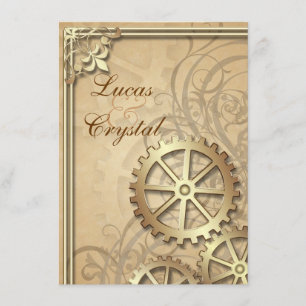 Vintage Guld Gears Steampunk Wedding bjudande Inbjudningar