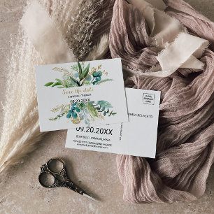 Vintage Guld & Grönt Eucalyptus Spara datumkortet Vykort