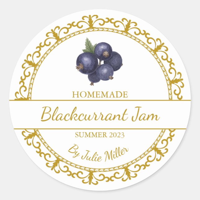 Vintage Guld Homemade Blackcurrant Sylt etikett (Framsida)