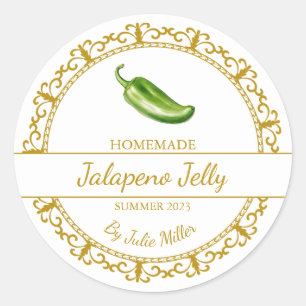 Vintage Guld Homemade Jalapeno Jelly Label Runt Klistermärke