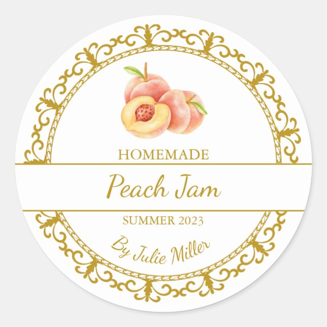 Vintage Guld Homemade Peach Sylt etikett (Framsida)