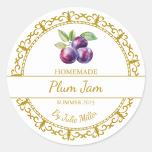 Vintage Guld Homemade Plum Sylt etikett