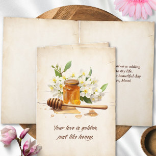 Vintage Guld Honung & Blommig Ram Mors Dag Kort
