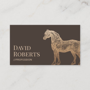 Vintage Guld Horse Typography Elegant Brown Visitkort