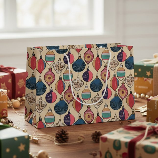 Vintage Guld Julafton Ornaments (Elegant Vintage Red & Gold Ornaments Christmas Gift Bags in Blush Pink. Rustic Xmas Pattern in Gold)