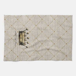 Vintage Guld Krona Royal drottning Kung EGET TEXT Kökshandduk