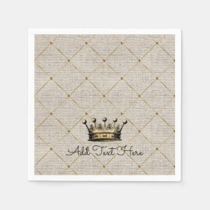 Vintage Guld Krona Royal Linen ADD EGEN TEXT Pappersservett