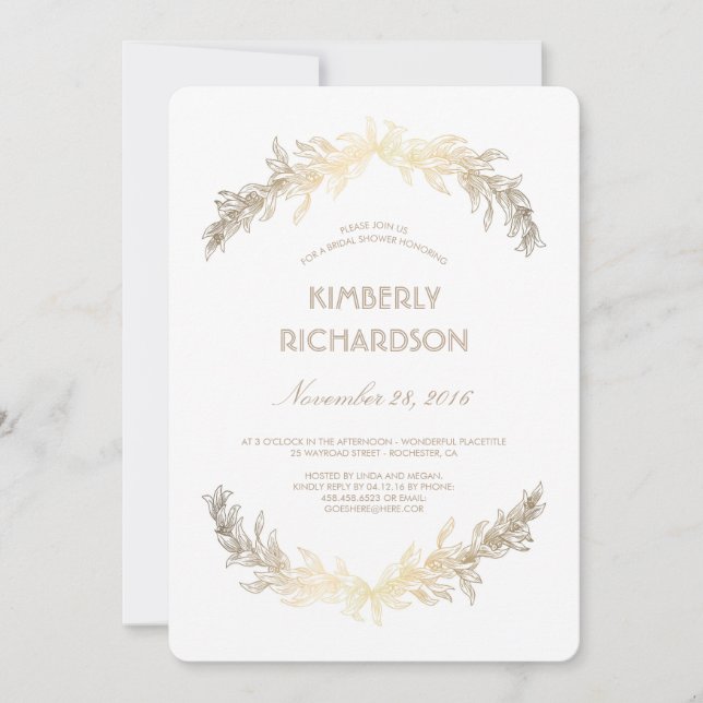 Vintage Guld Laurel Möhippa för andning Inbjudningar (Framsida)