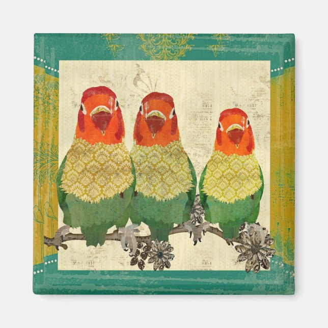 Vintage Guld Love birds Magnet (Framsidan)
