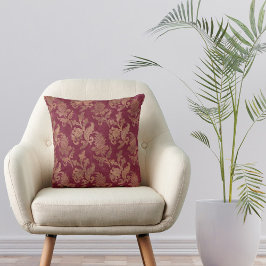 Vintage Guld Maron Blommigt Damask Kudde