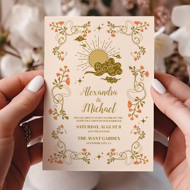 Vintage Guld Mystical Botanical Bröllop Inbjudningar (Skapare uppladdad)