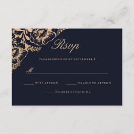 Vintage Guld Navy Blommig Bröllops RSVP OSA Kort