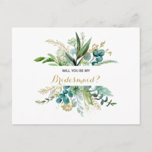 Vintage Guld och Grönt Eucalyptus Bridesmaid Inbjudan Vykort