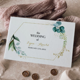 Vintage Guld och Grönt Eucalyptus Bröllop Gästböcker