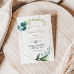 Vintage Guld och Grönt Eucalyptus Pension Party Inbjudningar<br><div class="desc">Denna inbjudan till vintage guld och grönt pension är perfekt för ett enkelt pension firande. Utformningen har handmålad grönt,  guld och blått löv och blommor som är väl placerade i bouquets och den geometriska eleganten ramar.</div>