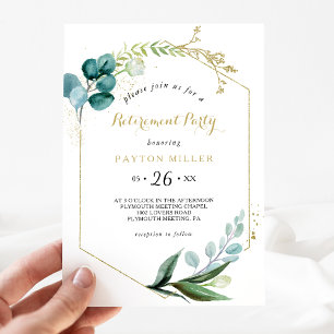 Vintage Guld och Grönt Eucalyptus Pension Party Inbjudningar