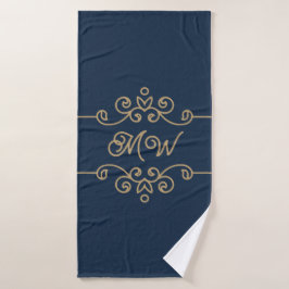 Vintage Guld och marin blå Elegant, blommande mono