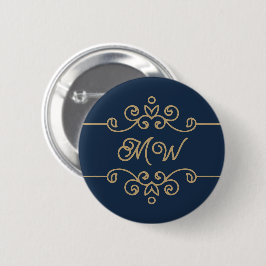 Vintage Guld och marin blå Elegant, blommande mono Knapp