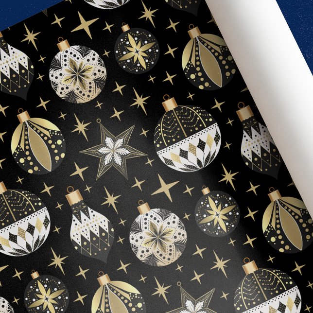 Vintage Guld och svarta julprydnader Presentpapper (Skapare uppladdad)