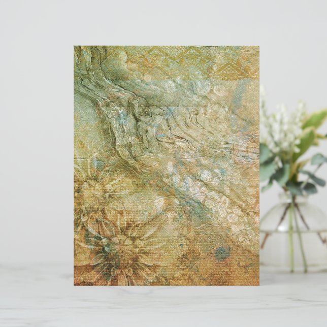 Vintage guld och teal texturerad blommig (Stående Fram)