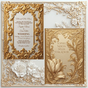 Vintage Guld Ornamentalt Fransk Kulturarv Blommig  Inbjudningar