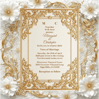 Vintage Guld Ornamentalt Royal Heritage Blommig Br Inbjudningar