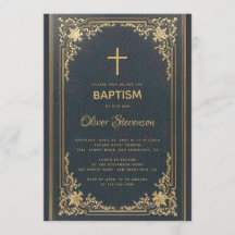 Vintage guld på marinblå Elegant pojkfödelsedop